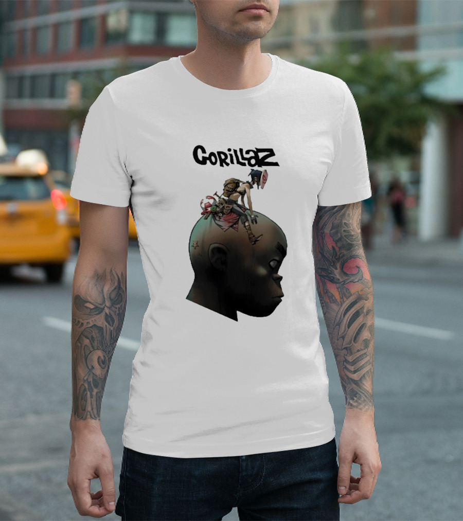 Gorillaz Character Sitting on Head Star Symbol T-Shirt