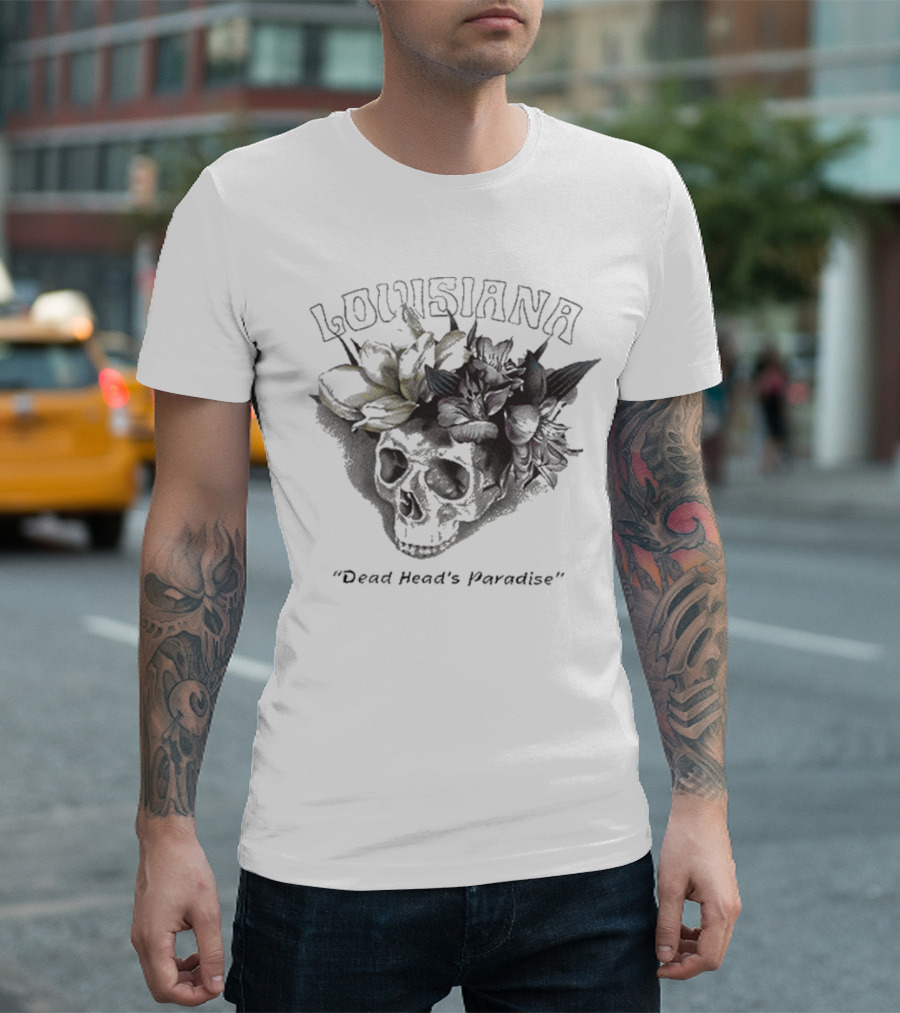 Grateful Dead Skull with Louisiana Dead Head's Paradise Floral Elements T-Shirt
