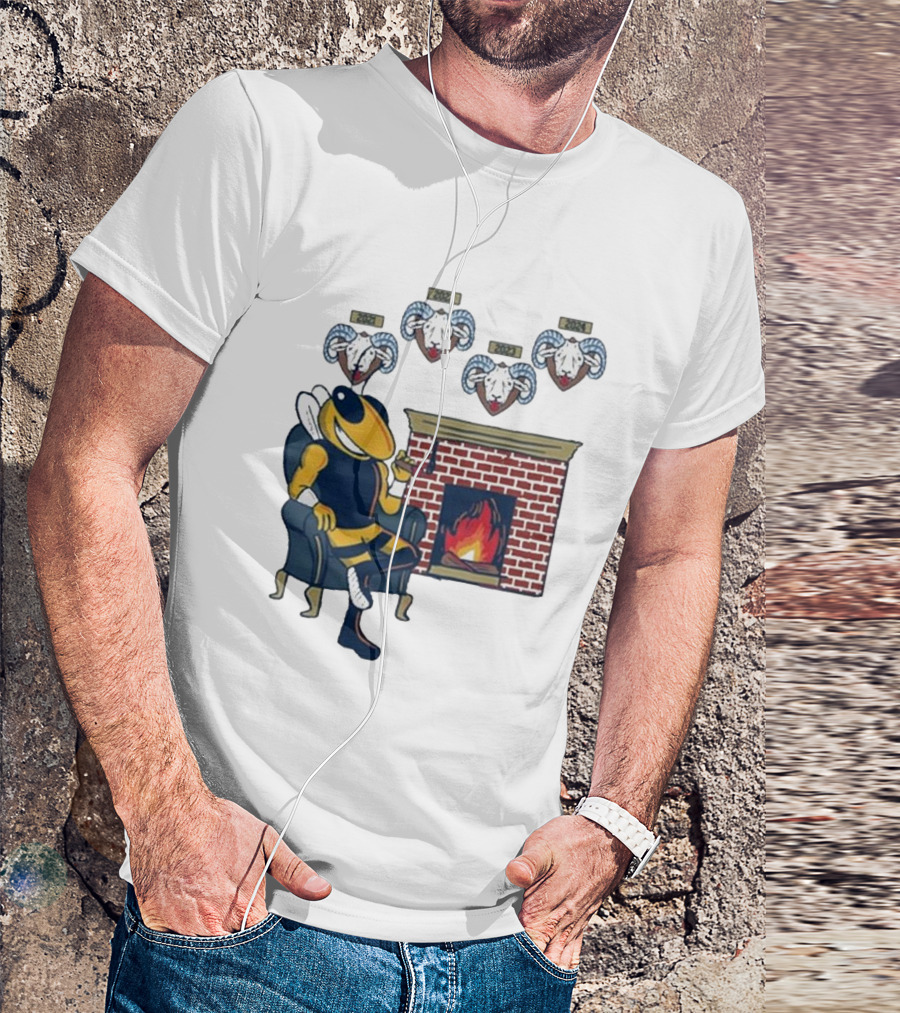 GT Mantel Pocket Yellow Jacket By Fireplace With Ram Trophies T-Shirt