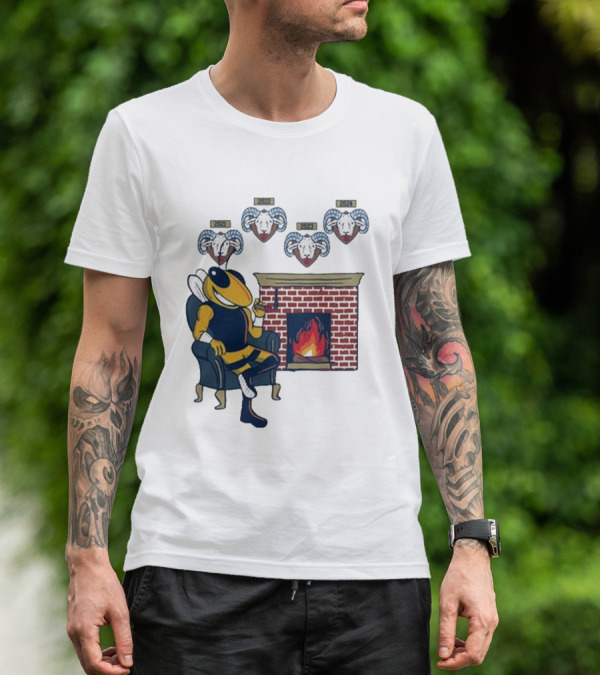 GT Mantel Pocket Yellow Jacket By Fireplace With Ram Trophies T-Shirt