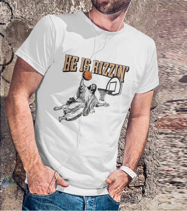 He Is Rizzin Jesus Dunk Basketball Retro Vintage Style T-Shirt