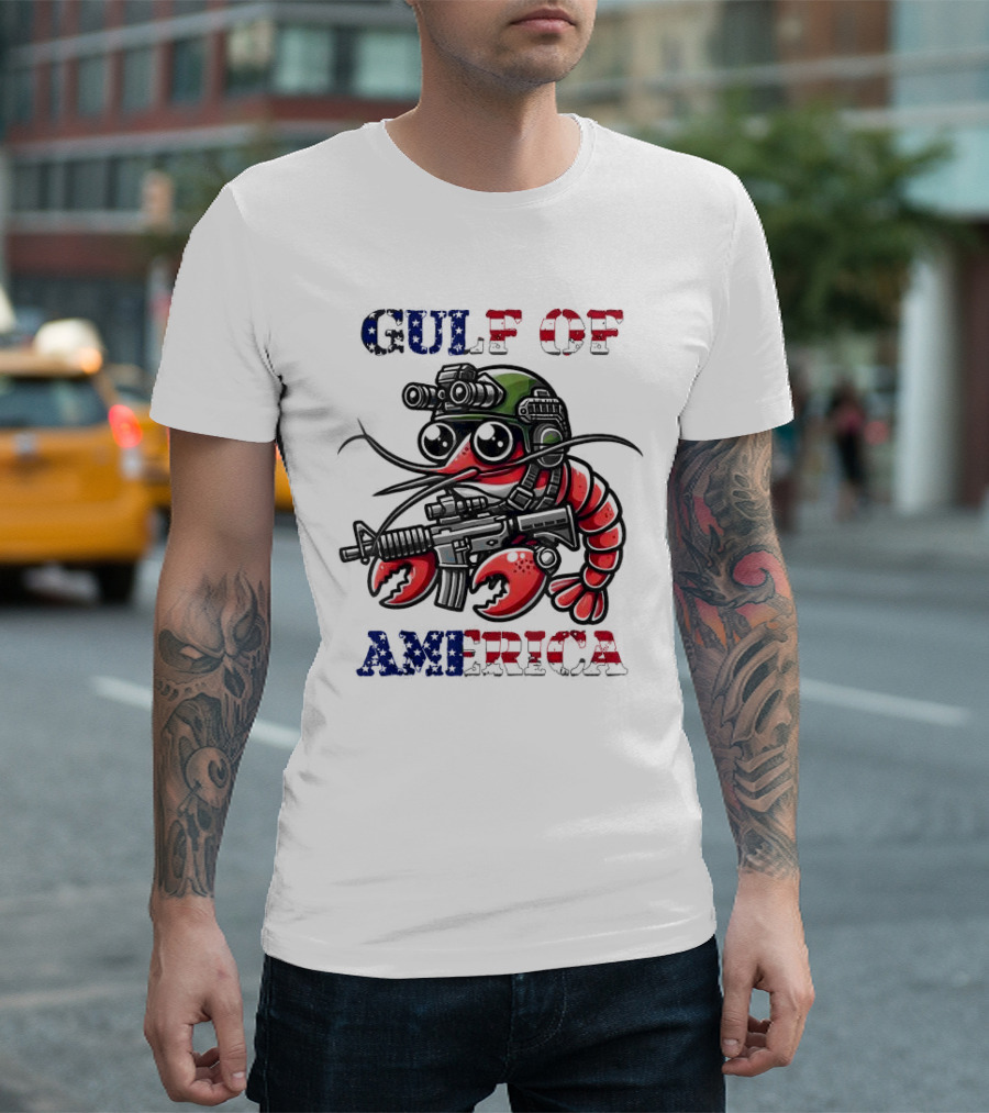 Gulf Of America Tactical Shrimp Patriotic Military Camouflage T-Shirt