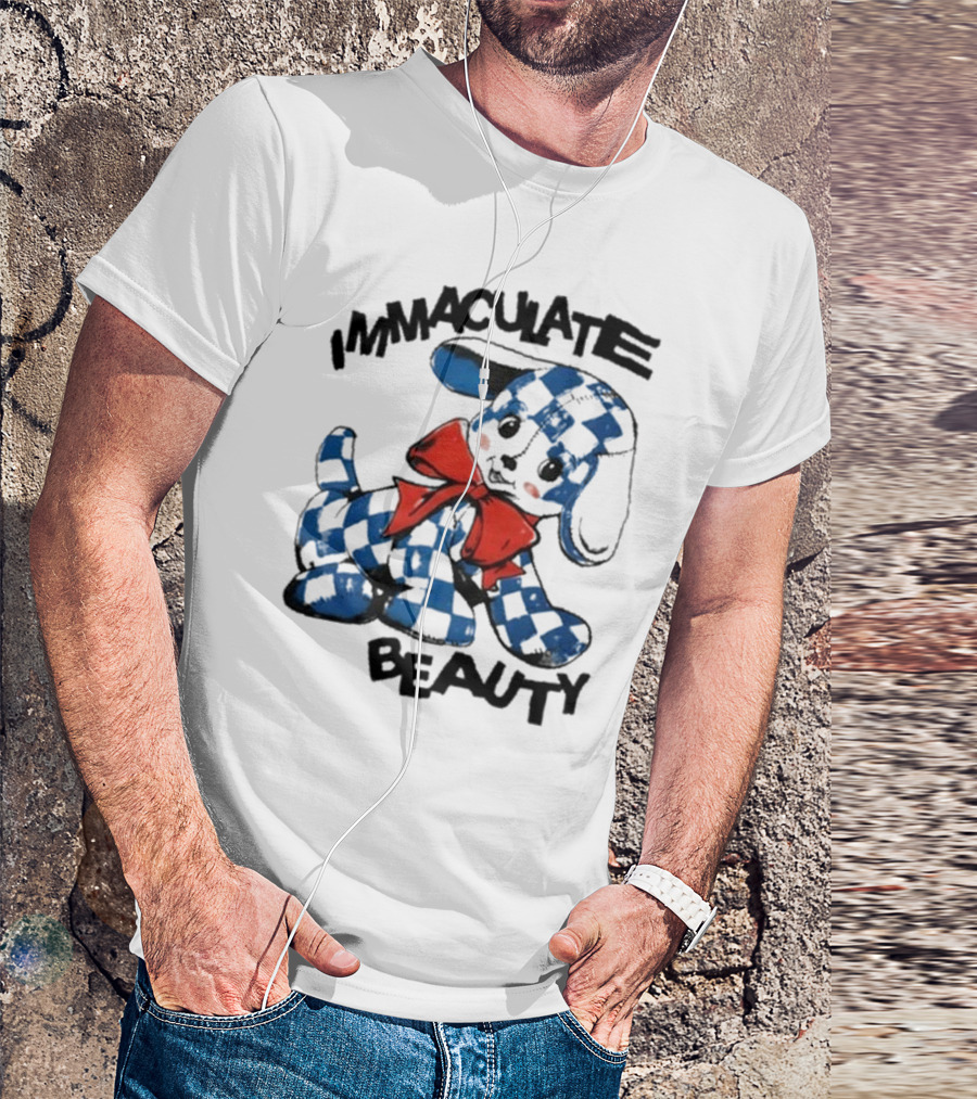 Henry Johnson Immaculate Beauty Blue Checkered Puppy Red Bow T-Shirt