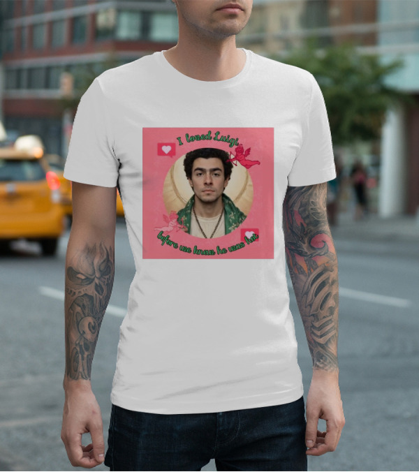 I Loved Luigi Before We Knew He Was Hot Pink Background Heart And Cupid Design T-Shirt