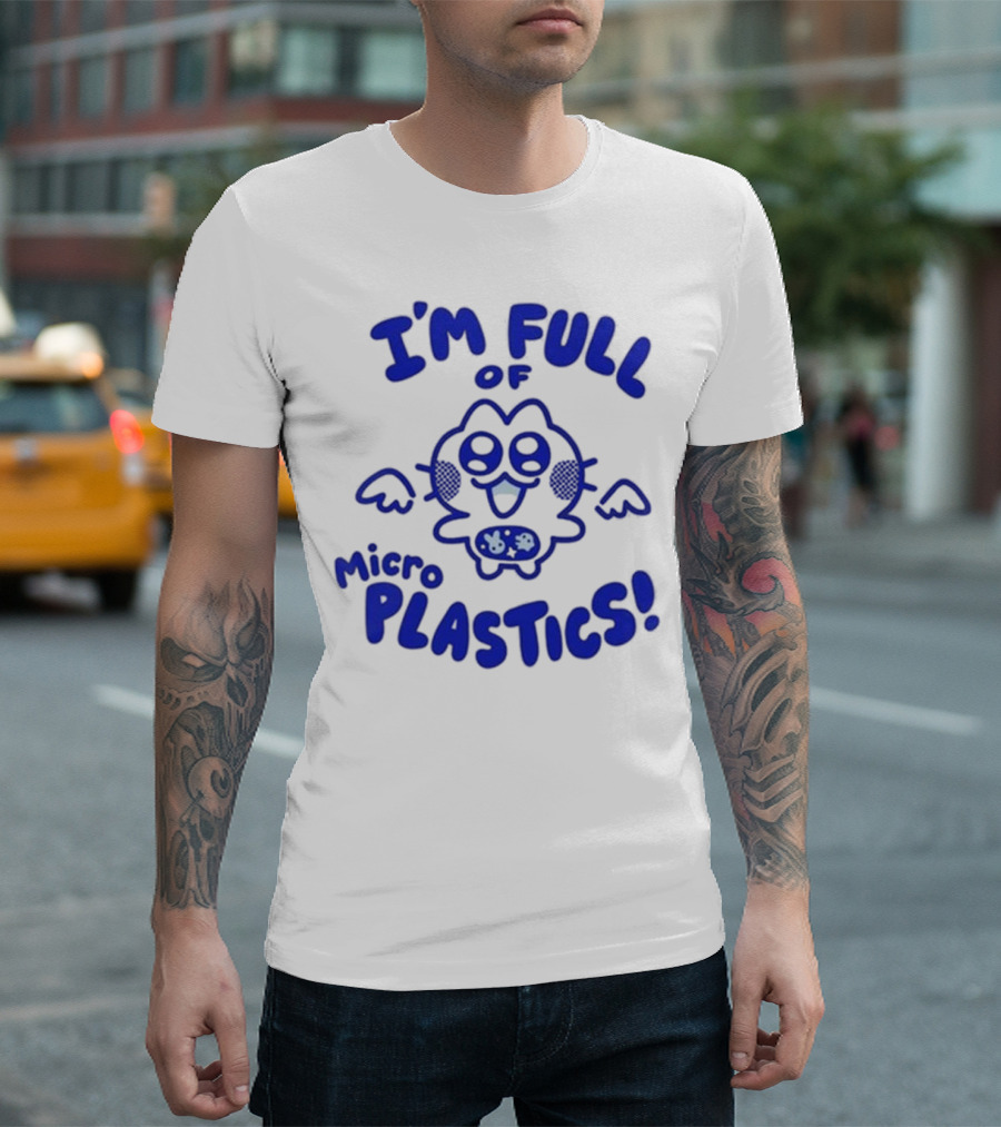 I'm Full of Microplastics Funny Cartoon Character with Blue Outline T-Shirt