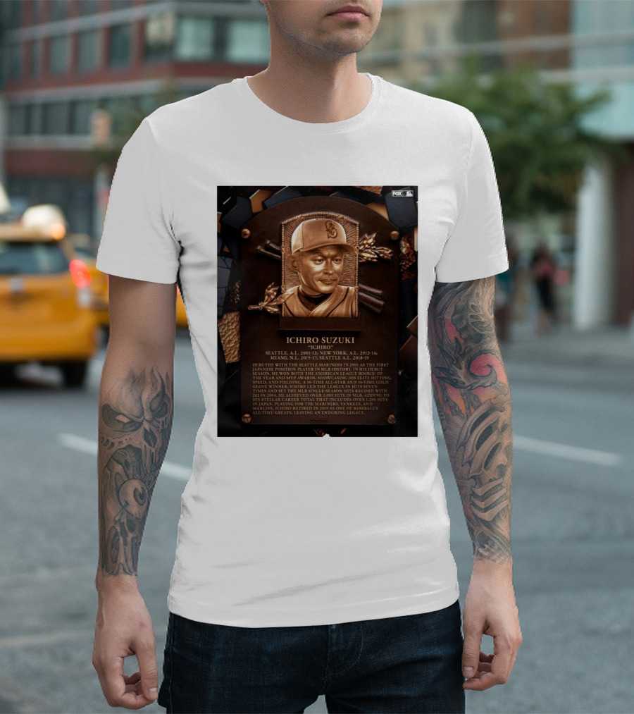 Ichiro Suzuki Hall Of Fame Plaque Seattle Mariners Achievements And Legacy T-Shirt