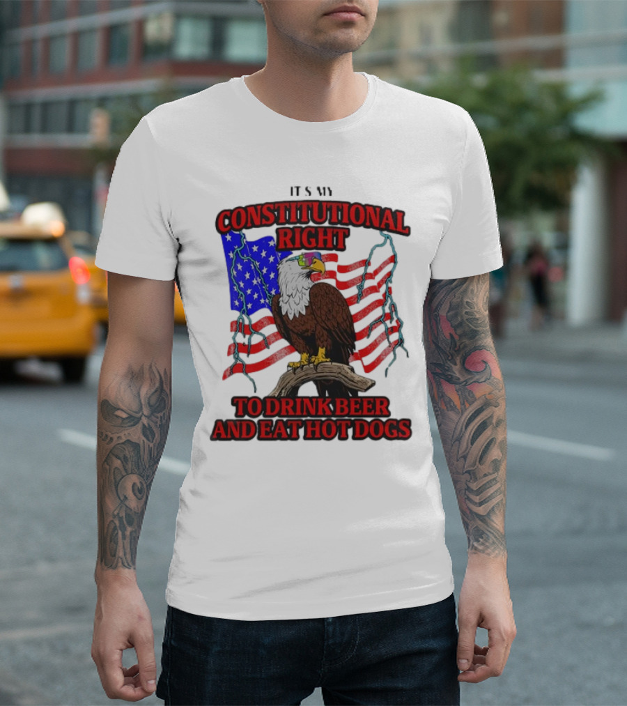 Constitutional Right Bald Eagle American Flag Drink Beer Eat Hot Dogs T-Shirt