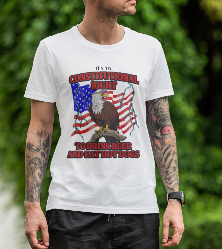 Constitutional Right Bald Eagle American Flag Drink Beer Eat Hot Dogs T-Shirt