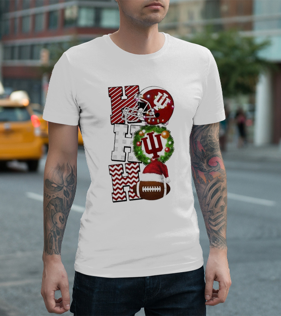 Indiana Hoosiers Football Christmas Game Day Ho Ho Ho Holiday Cheer T-Shirt