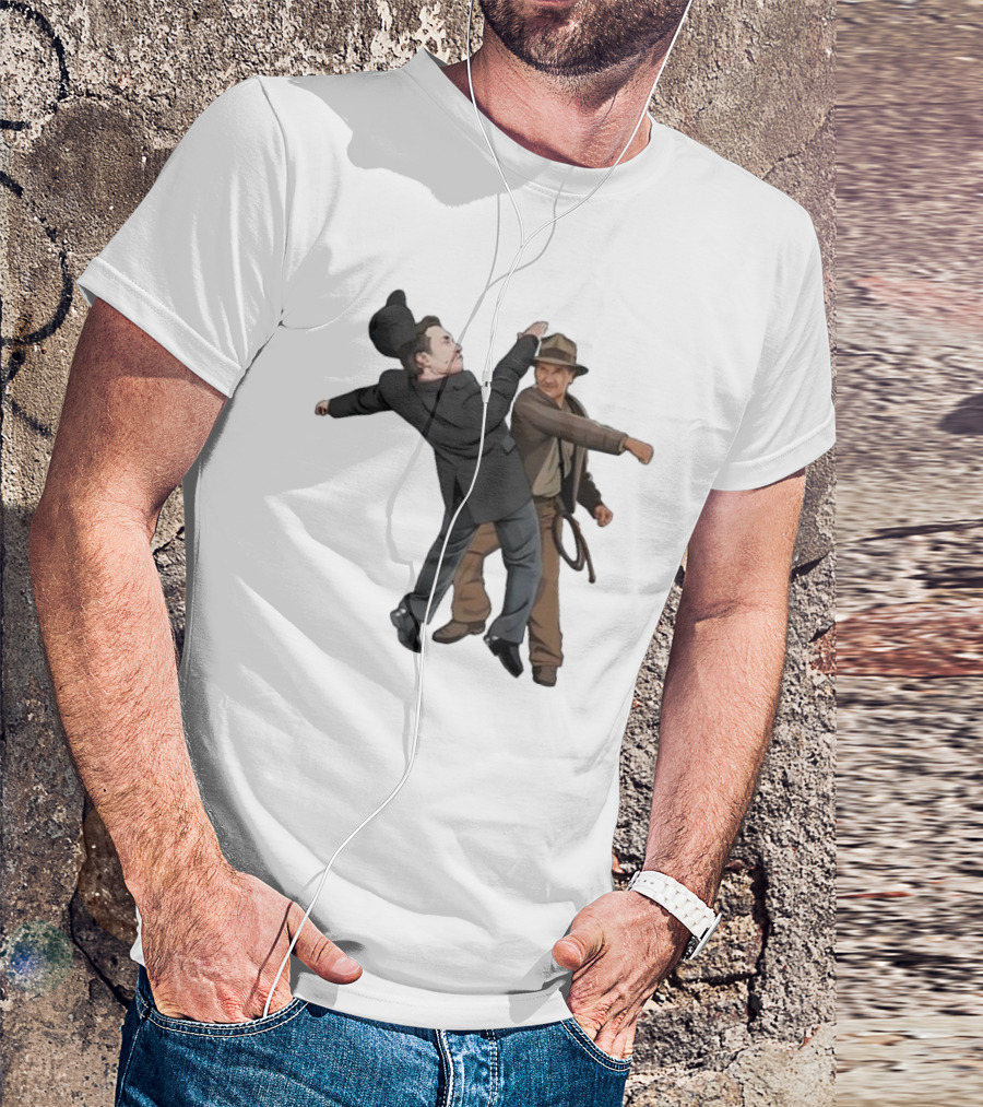 Indiana Jones Punching Elon Musk Salute Scene T-Shirt