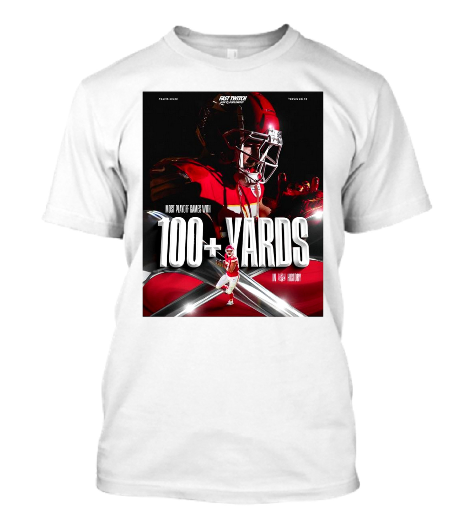 Kansas City Chiefs Travis Kelce Most Playoff Games With 100+ Yards In NFL History T-Shirt