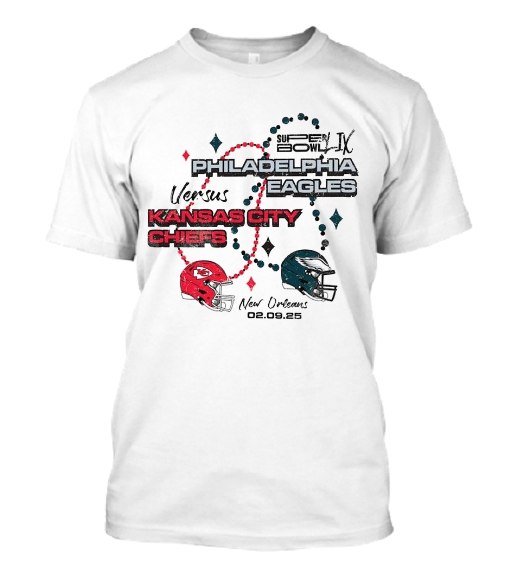 Philadelphia Eagles Vs Kansas City Chiefs Super Bowl LIX Matchup Helmets T-Shirt