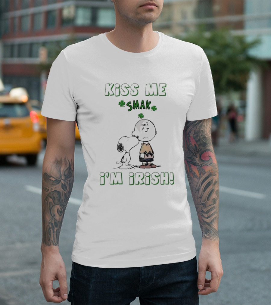 Kiss Me Smak I'm Irish With Iconic Cartoon Characters And Shamrocks T-Shirt