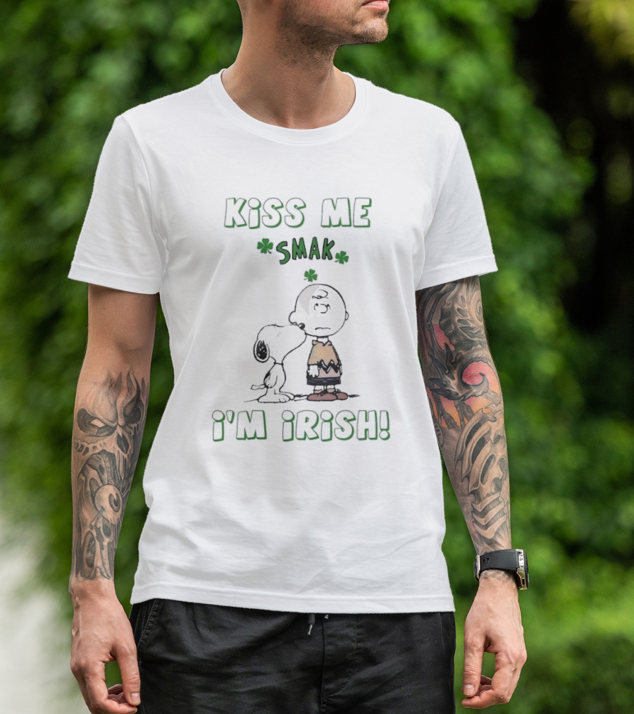 Kiss Me Smak I'm Irish With Iconic Cartoon Characters And Shamrocks T-Shirt
