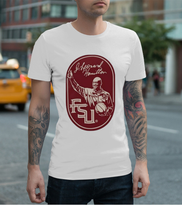 Leonard Hamilton FSU Basketball Coach With Ball And Signature T-Shirt
