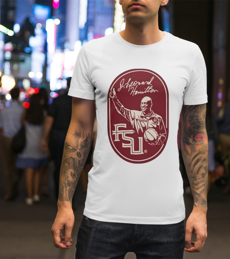 Leonard Hamilton FSU Basketball Coach With Ball And Signature T-Shirt