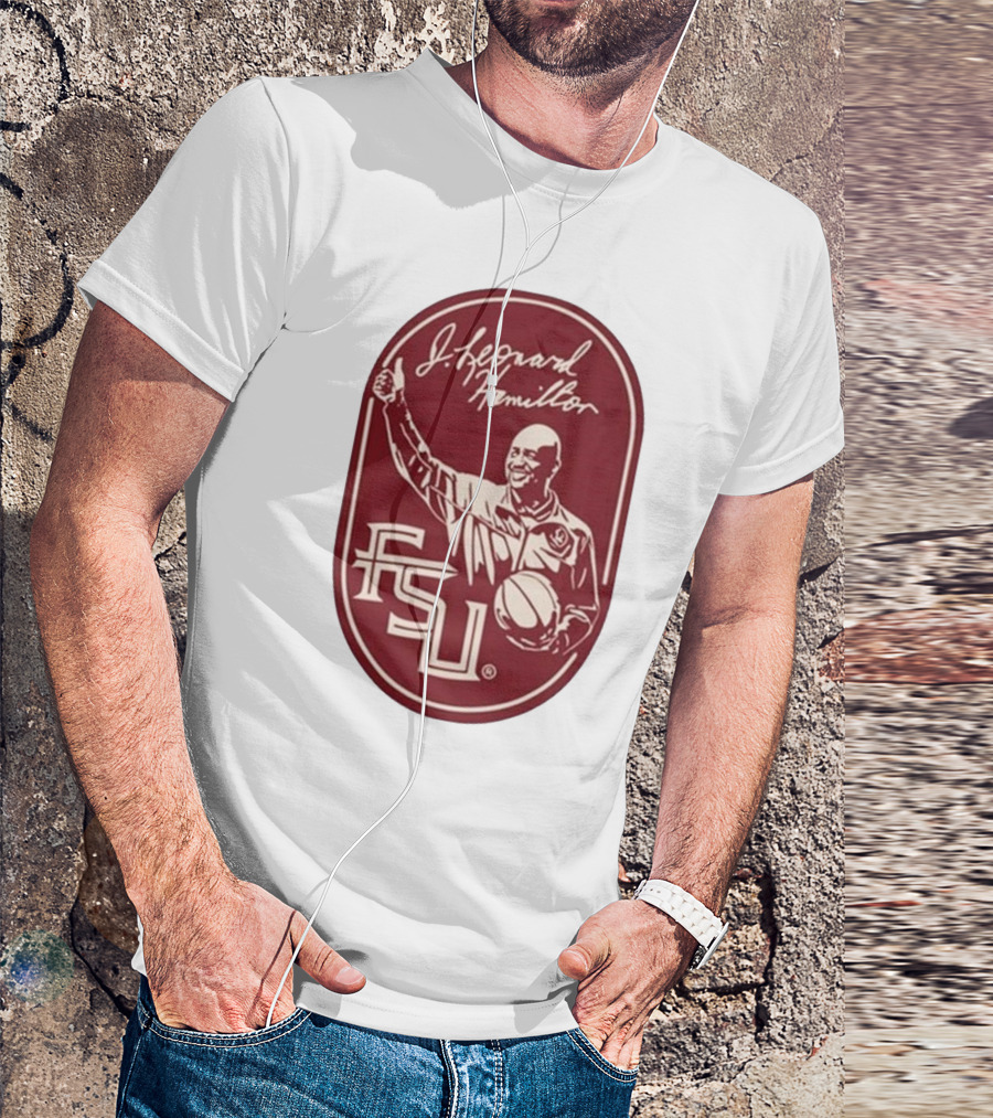 Leonard Hamilton FSU Basketball Coach With Ball And Signature T-Shirt
