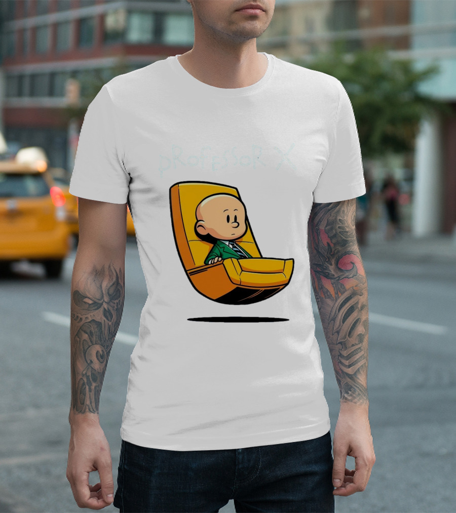 Professor X Cartoon Style in Yellow Chair T-Shirt