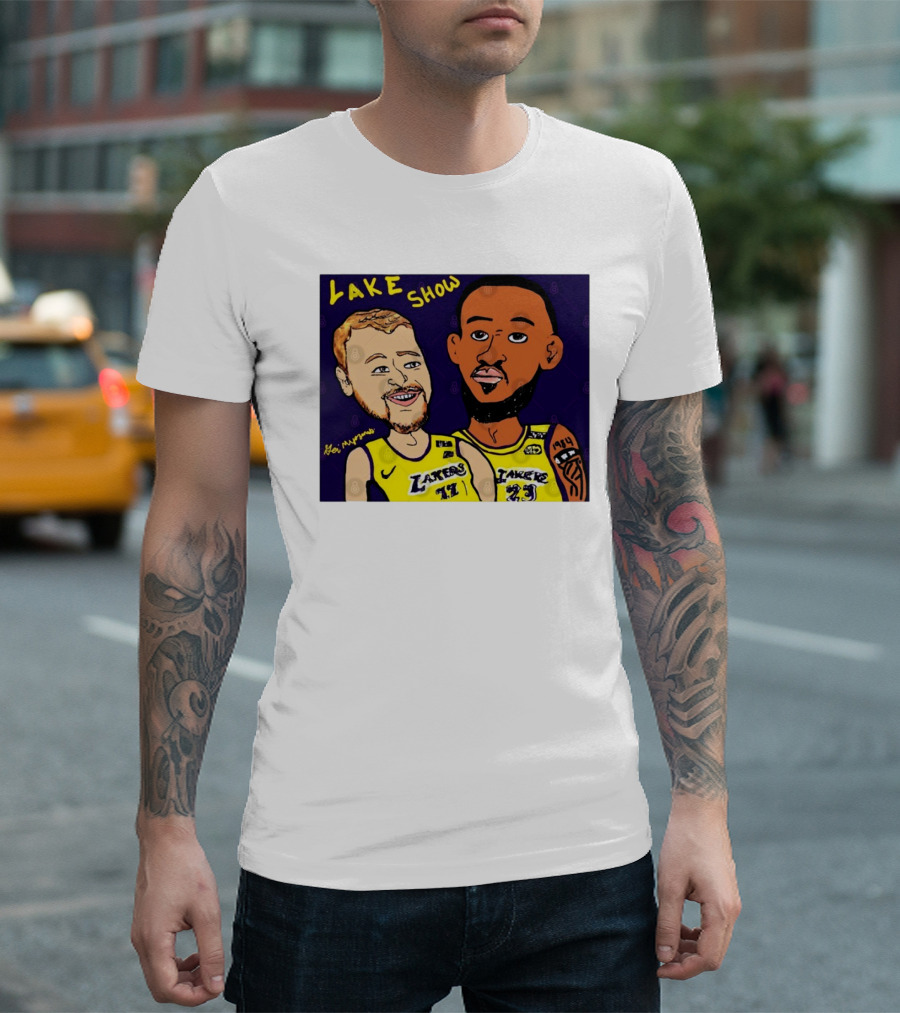 LeBron James and Luka Dončić Lake Show Lakers Cartoon Art 23 77 T-Shirt