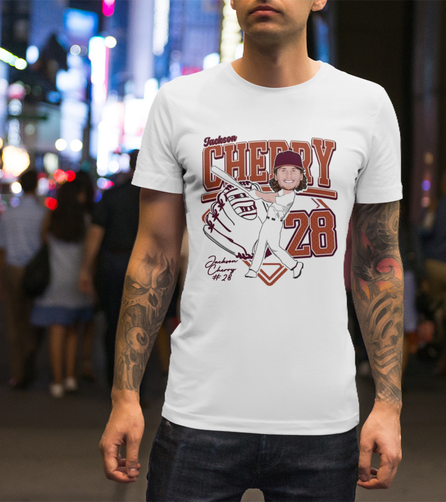 Cherry Baseball Jackson #28 Player Portrait 2025 T-Shirt
