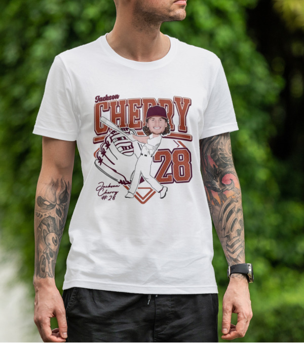Cherry Baseball Jackson #28 Player Portrait 2025 T-Shirt