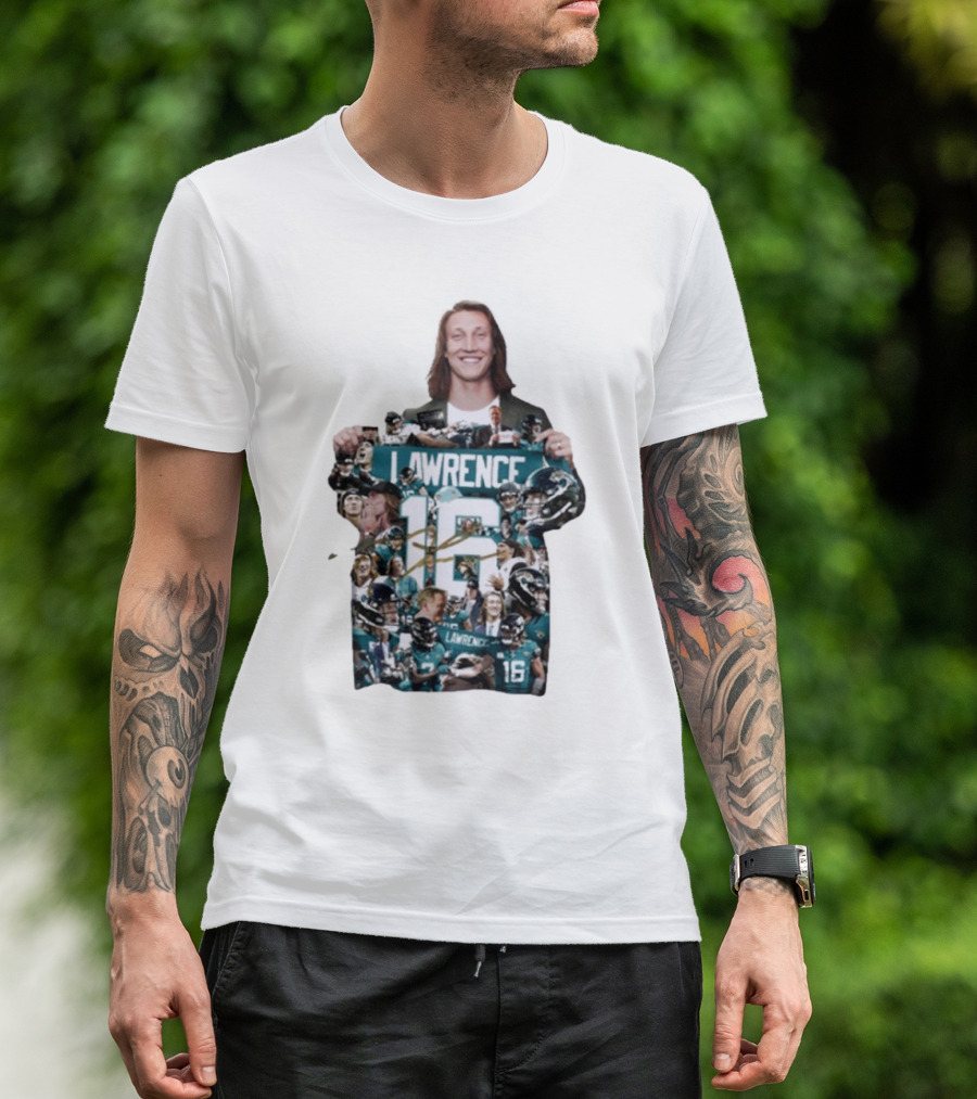 Jacksonville Jaguars Trevor Lawrence 16 Round 1 Pick 1 2021 NFL Draft Signature T-Shirt