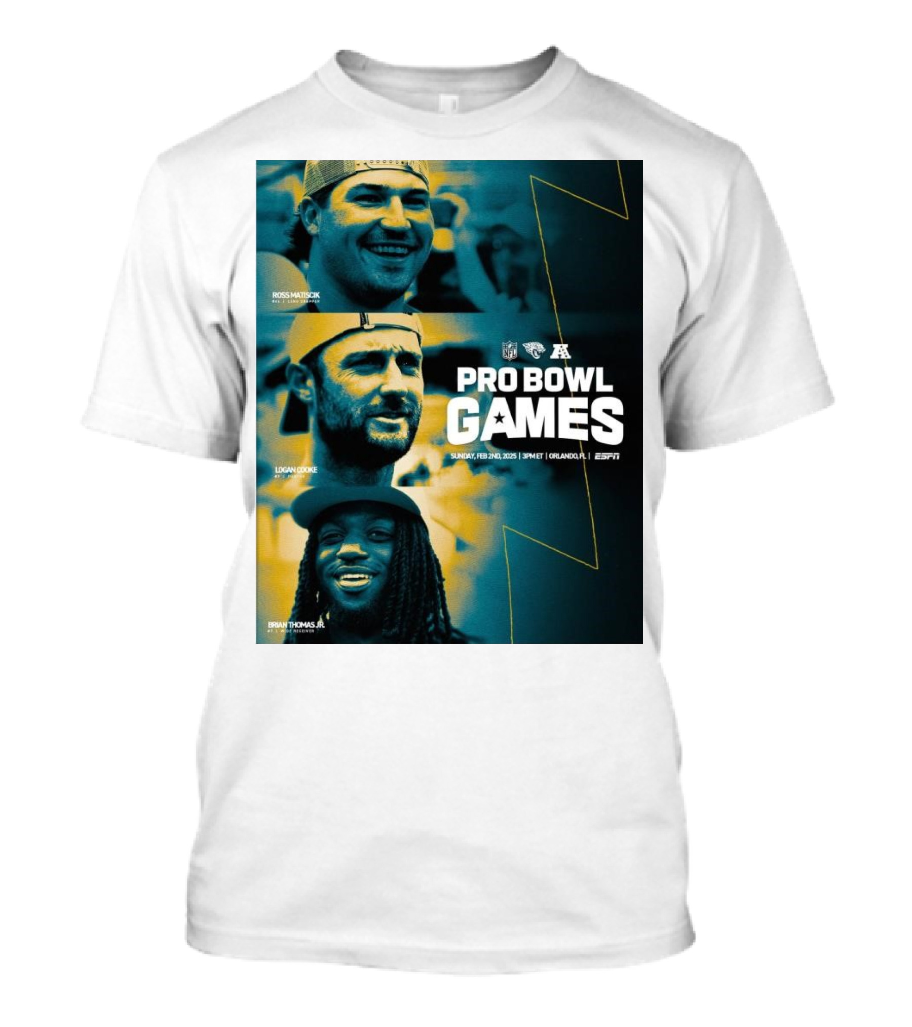 Jacksonville Jaguars Pro Bowl Games Ross Matiscik Logan Cooke Brian Thomas Jr. NFL Sunday Feb 2 2025 Orlando T-Shirt