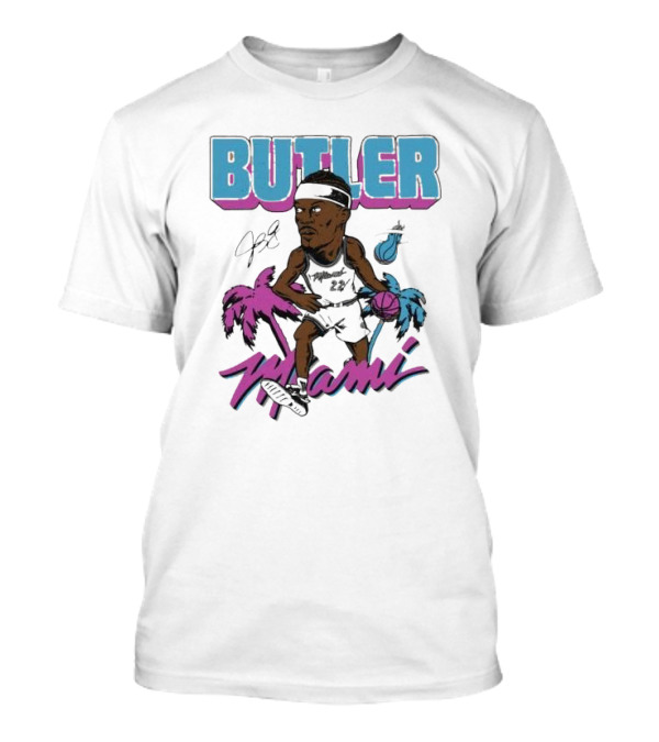 Butler Miami Basketball Caricature With Palm Trees And Flaming Ball T-Shirt