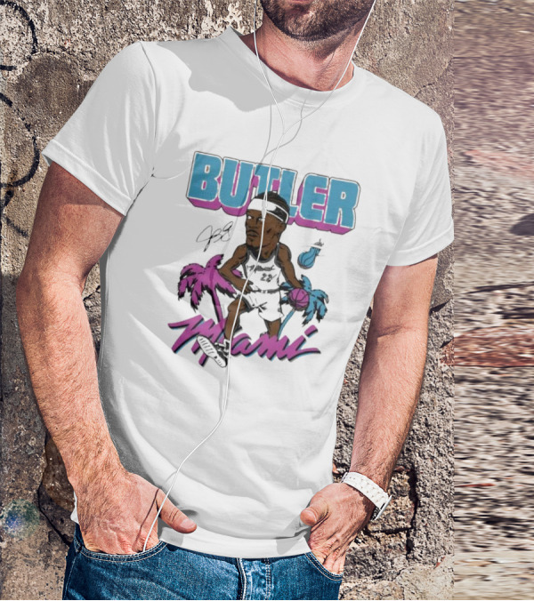 Butler Miami Basketball Caricature With Palm Trees And Flaming Ball T-Shirt