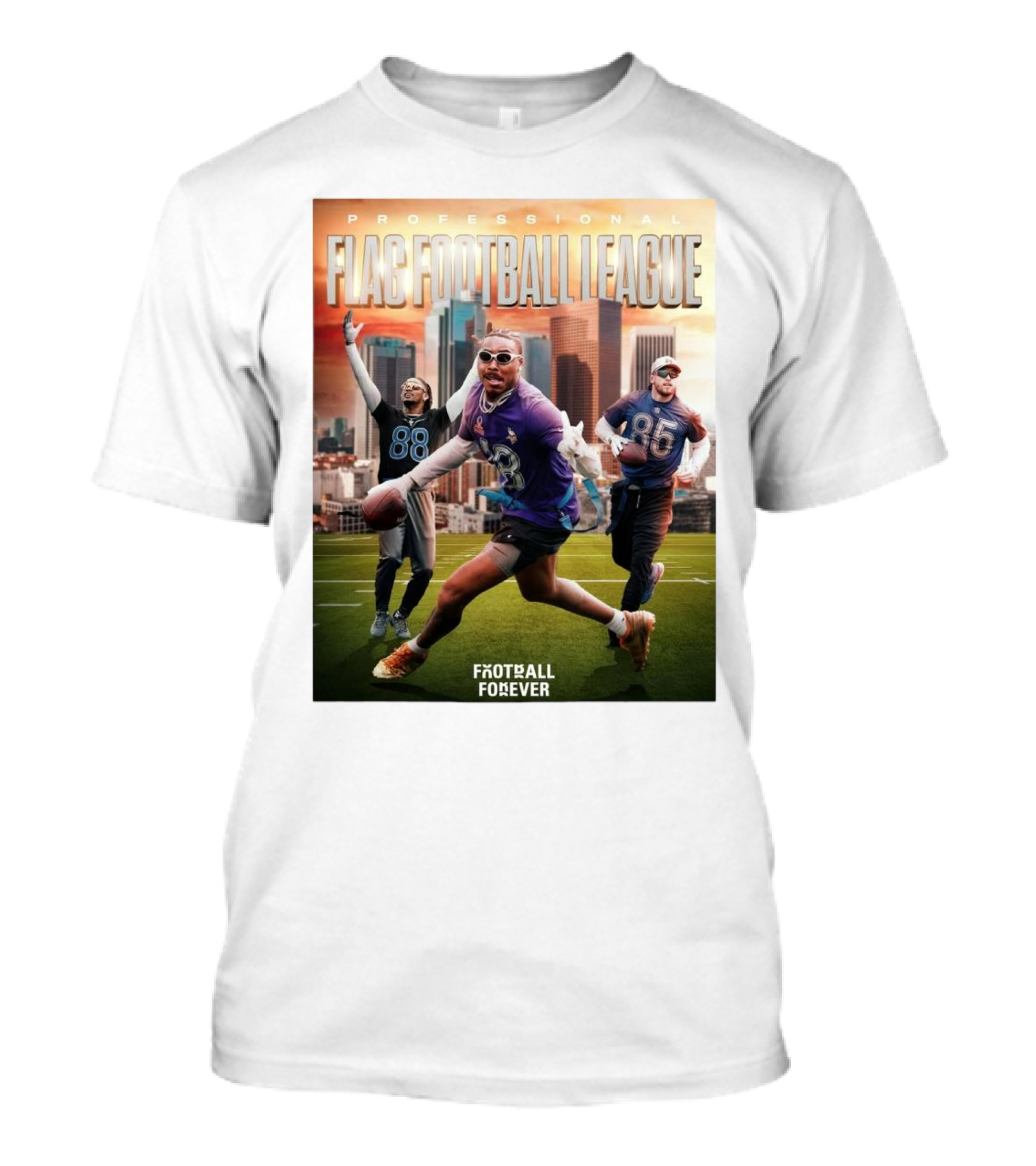 Professional Flag Football League NFL Football Forever Featuring Number 18, 88, And 85 T-Shirt