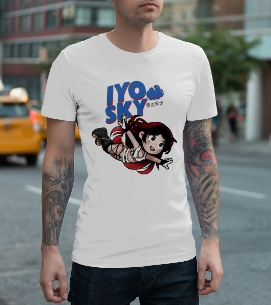 Iyo Sky Anime Character with Red and Black Hair Floating in the Clouds T-Shirt