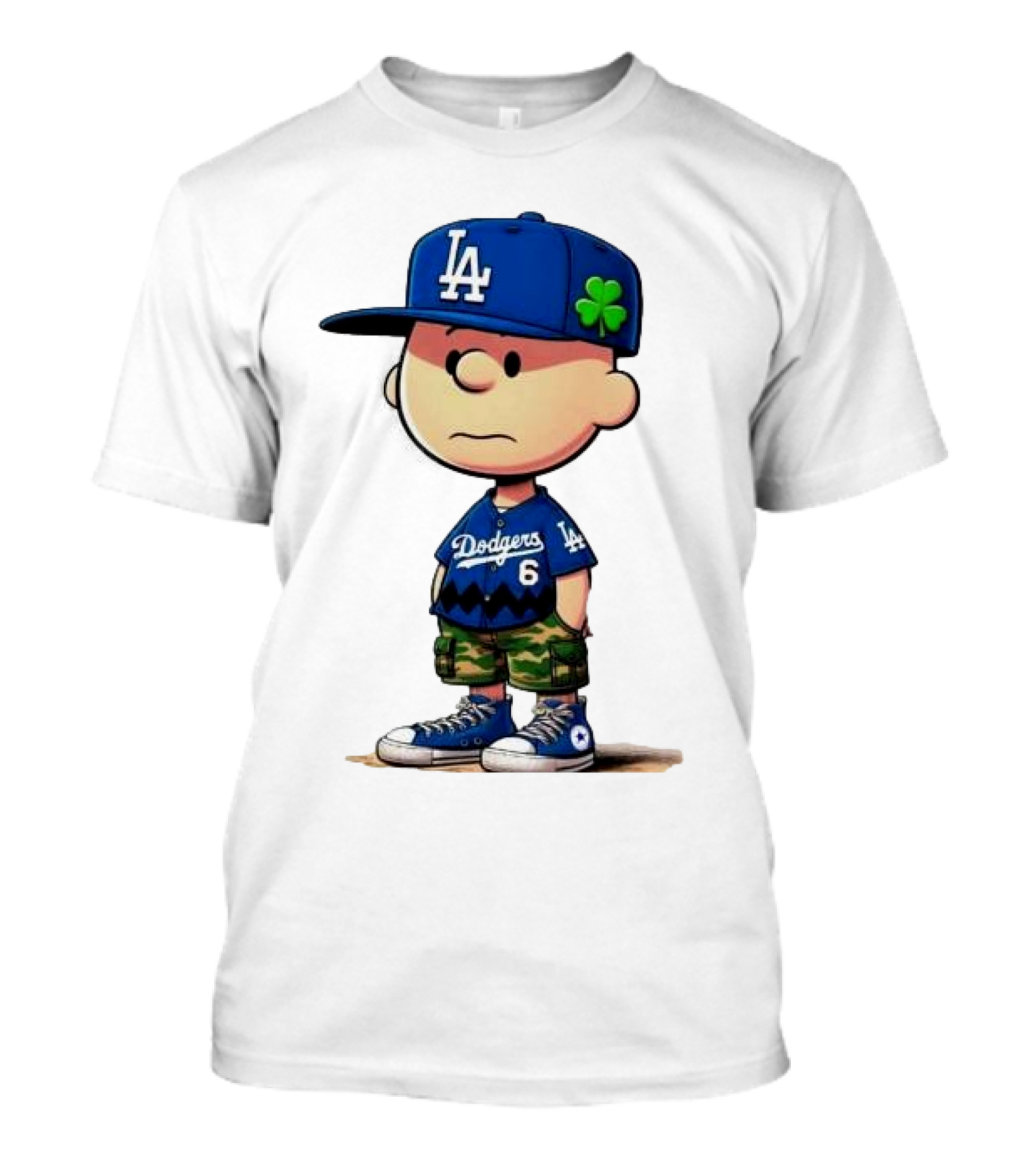 Los Angeles Dodgers Charlie Brown St. Patrick's Day LA Hat Clover Dodgers 6 Jersey T-Shirt