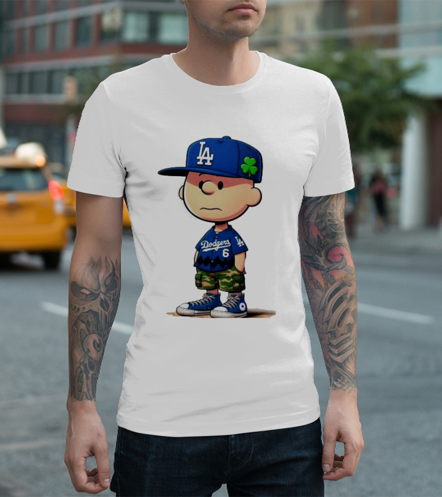 Los Angeles Dodgers Charlie Brown St. Patrick's Day LA Hat Clover Dodgers 6 Jersey T-Shirt