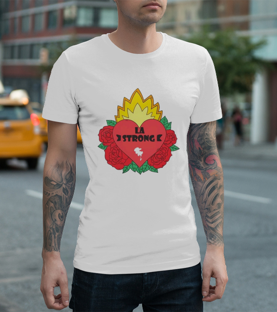 LA Strong Heart with Roses and Flames T-Shirt