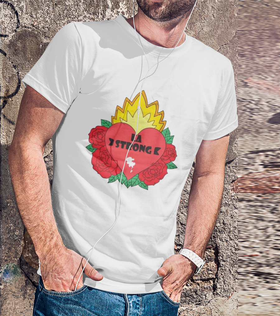 LA Strong Heart With Roses And Flames T-Shirt