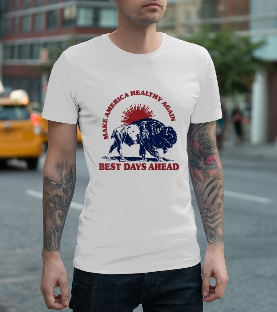 Make America Healthy Again Best Days Ahead Buffalo Bison Sunburst T-Shirt