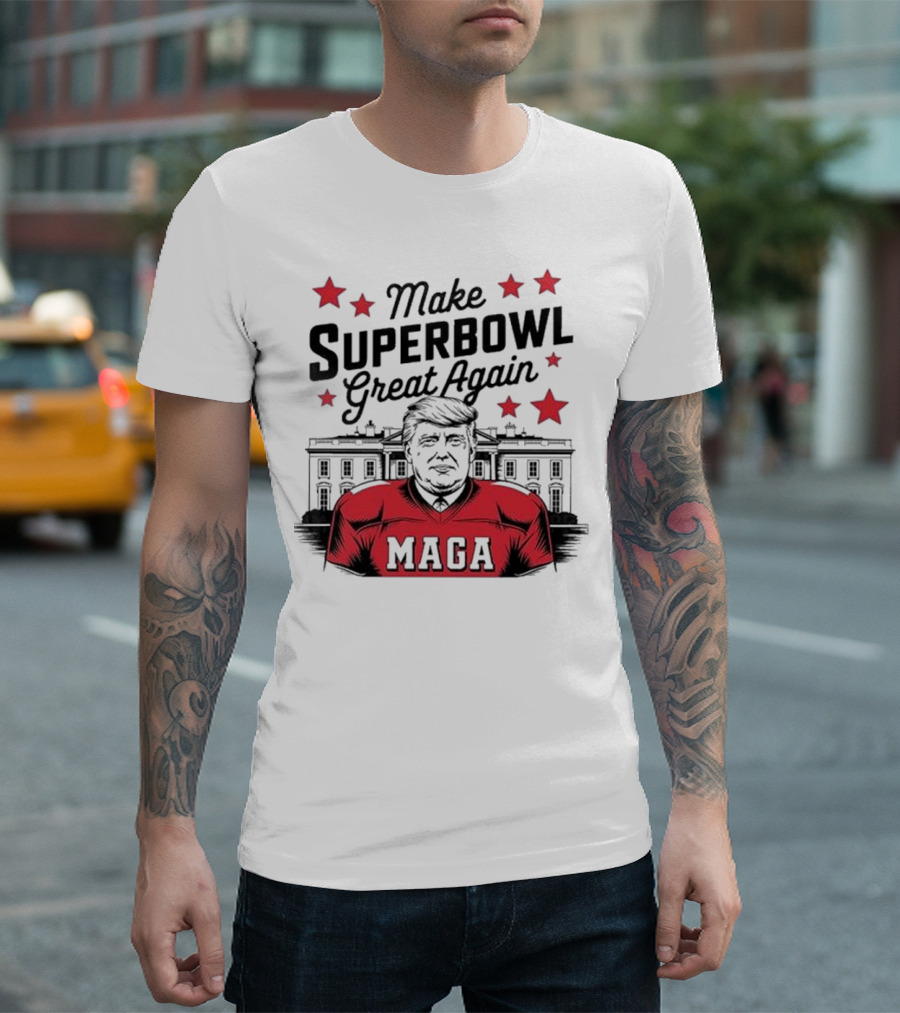Make Superbowl Great Again MAGA Trump 2025 Red Jersey Stars T-Shirt
