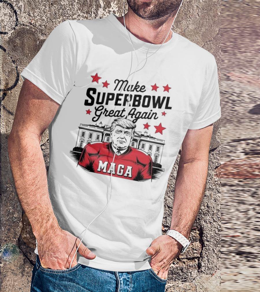 Make Superbowl Great Again MAGA Trump 2025 Red Jersey Stars T-Shirt