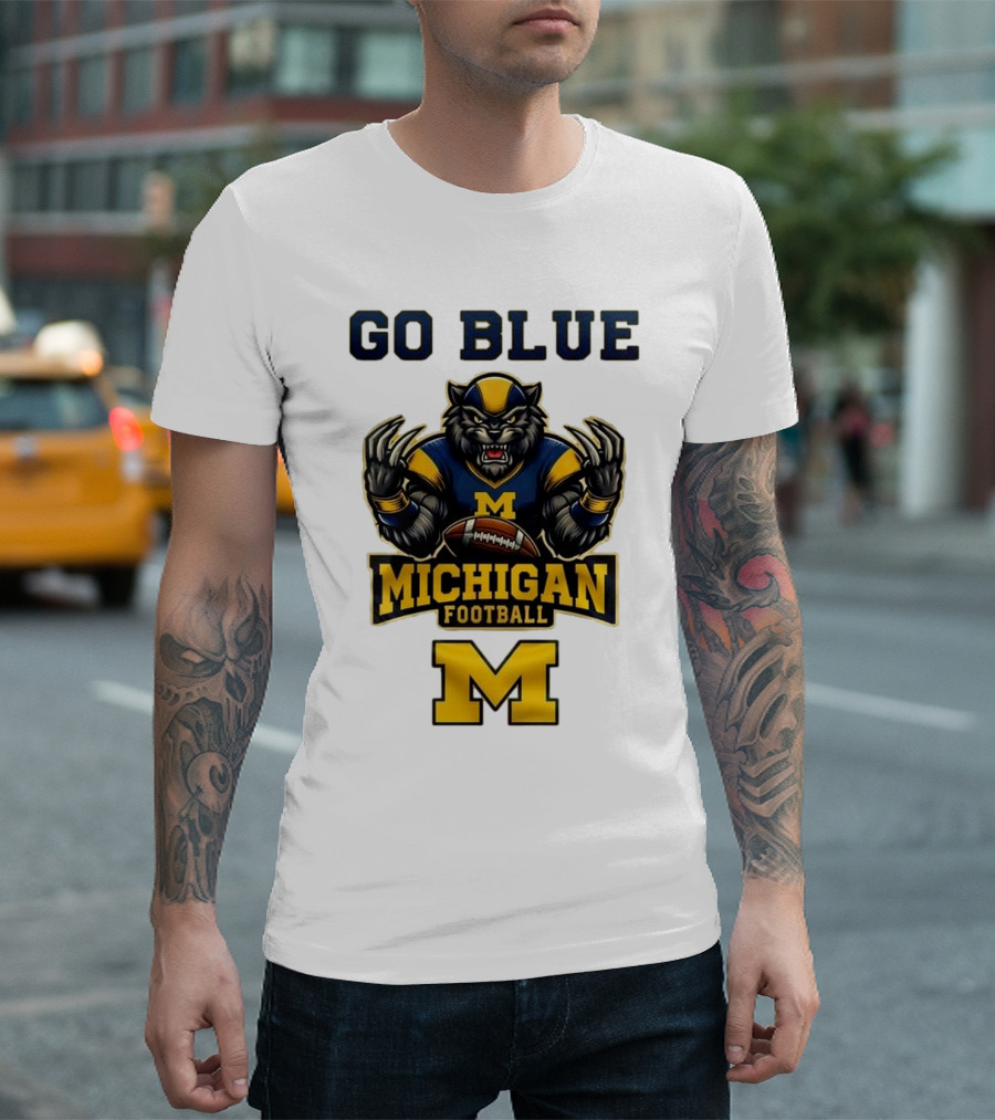 Go Blue Michigan Football Wolverine Mascot M T-Shirt
