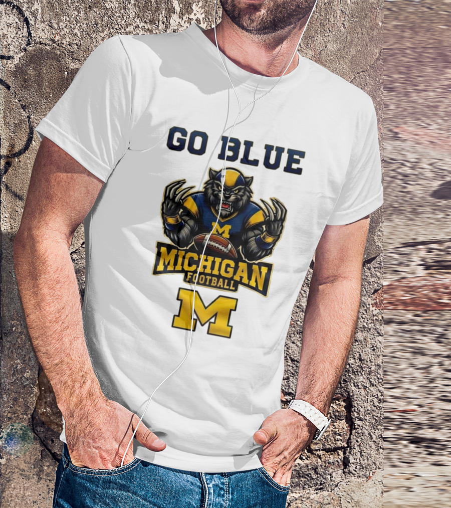 Go Blue Michigan Football Wolverine Mascot M T-Shirt