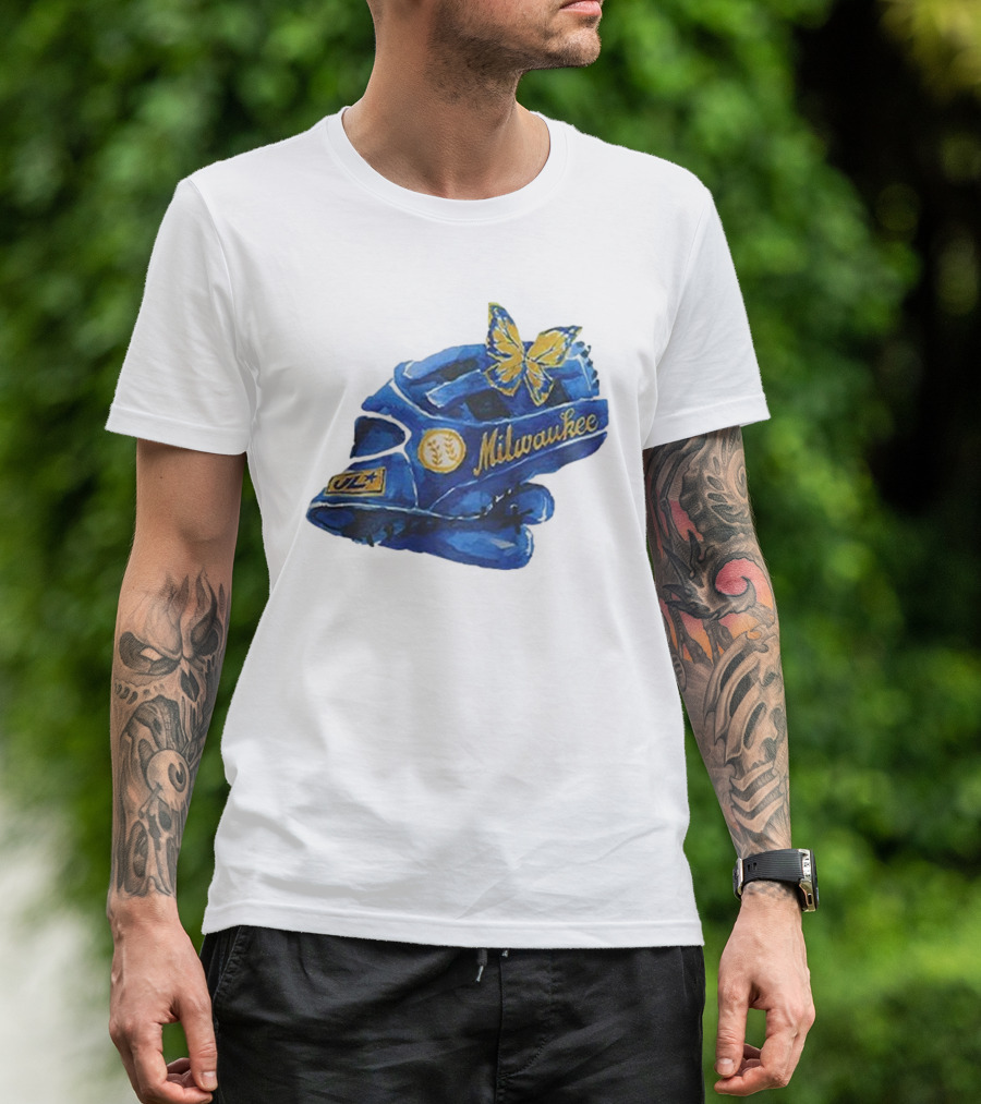 Milwaukee Brewers Hupy And Abraham Day Catcher's Mask With Butterfly And Key Symbols T-Shirt