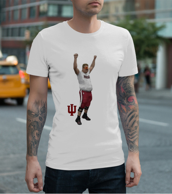 Mike Katic Indiana Hoosiers Football Player Celebration Cartoon IU Logo T-Shirt