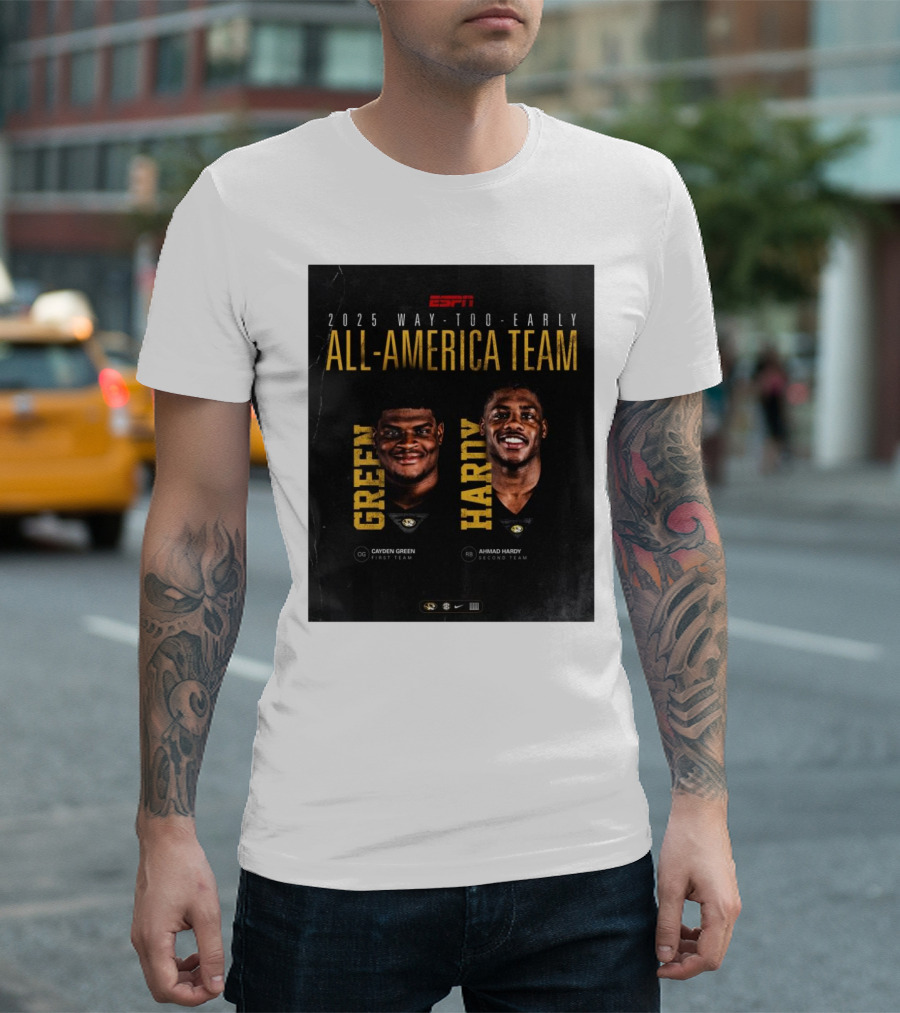 ESPN 2025 Way-Too-Early All-America Team Cayden Green Ahmad Hardy Missouri Tigers T-Shirt