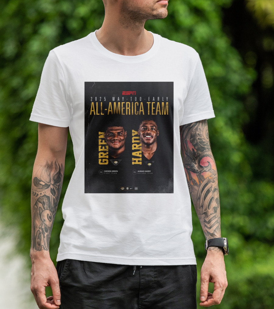 ESPN 2025 Way-Too-Early All-America Team Cayden Green Ahmad Hardy Missouri Tigers T-Shirt