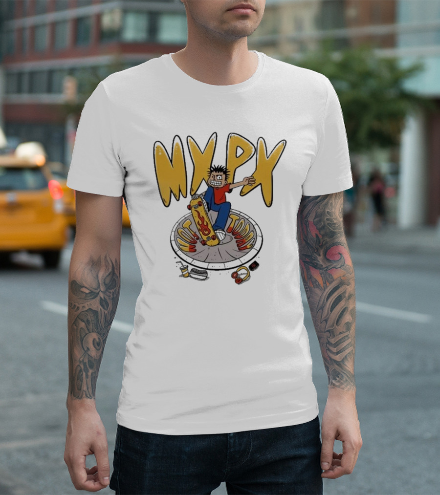 MXPX Today I'm Easy Skateboard Character With Flame Deck T-Shirt