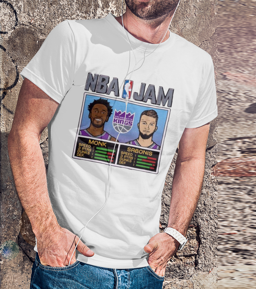 NBA Jam Sacramento Kings Monk Sabonis Stats Graphic T-Shirt