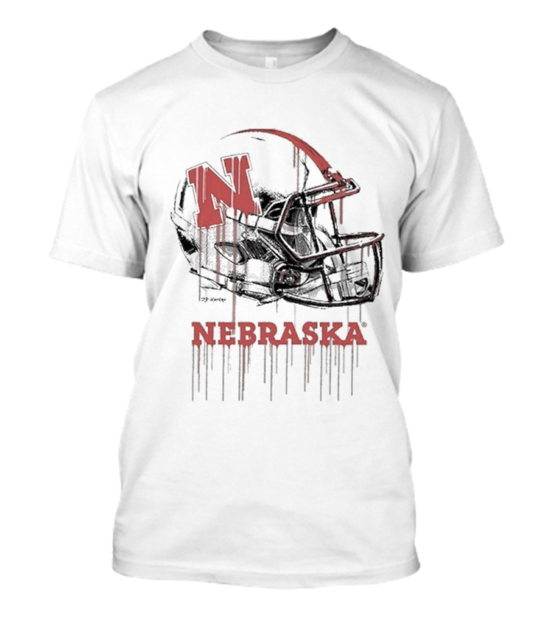 Nebraska Huskers N Dripping Football Helmet T-Shirt