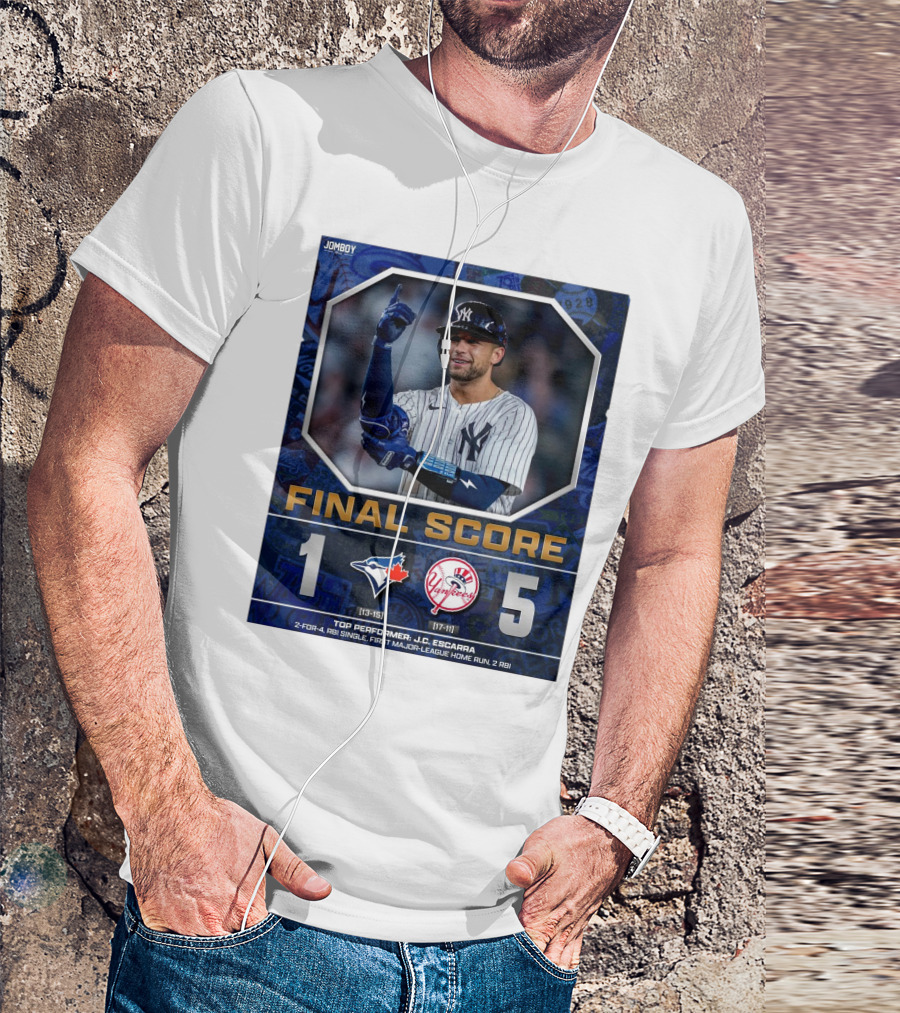 Toronto Blue Jays 1 New York Yankees 5 Final Score Top Performer J.C. Escarra 2-for-4 RBI Single First Major-League Home Run 2 RBI T-Shirt