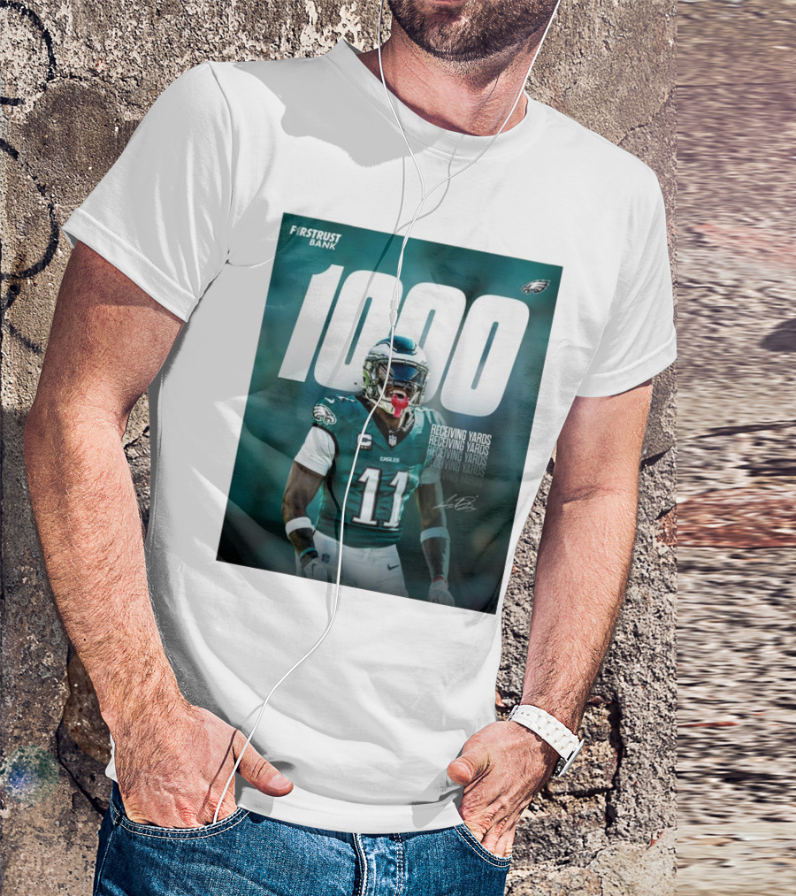 Philadelphia Eagles A.J. Brown 1000 Receiving Yards Signature Fly Eagles Fly NFL T-Shirt