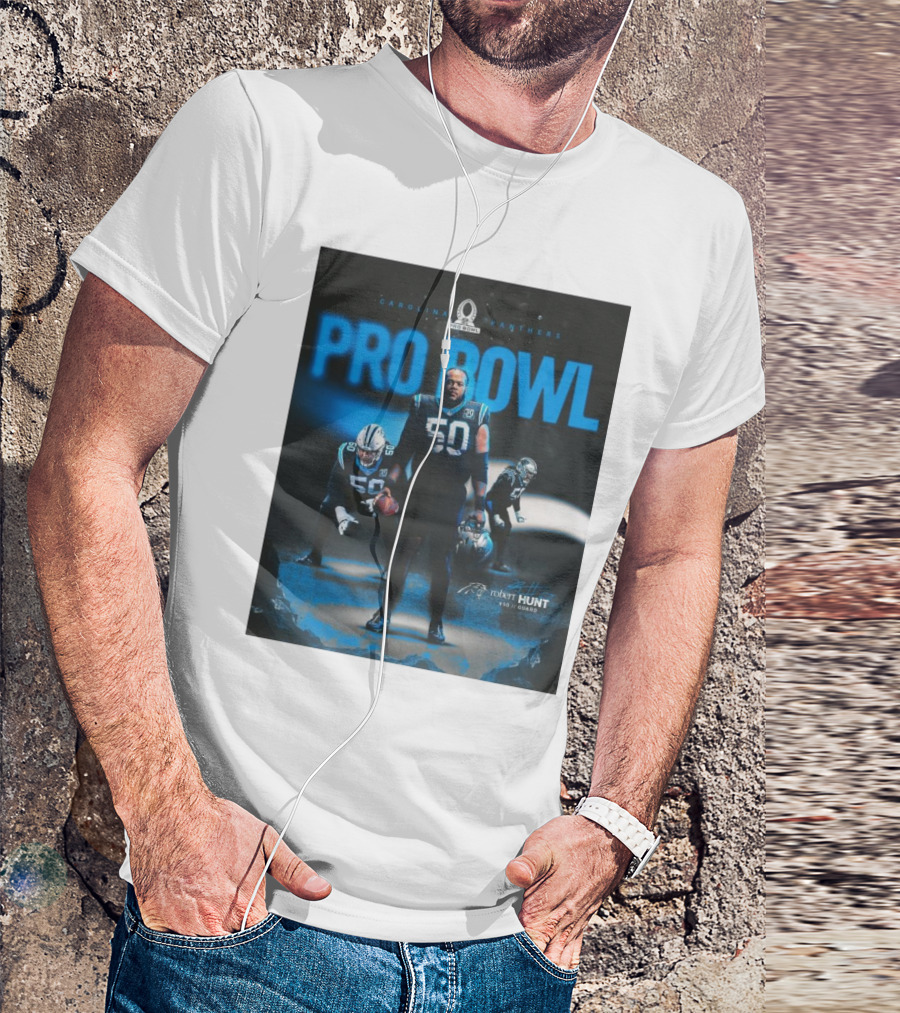 Carolina Panthers Pro Bowl 2025 Robert Hunt 50 Guard Signature NFL T-Shirt